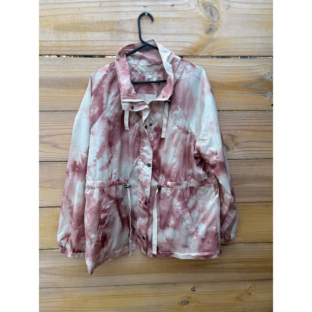 Maurices Womens 0X Pink Tie Dye Windbreaker Jacket Drawstring Waist Lightweight